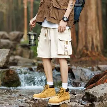 Мужские летние тонкие модные брендовые свободные спортивные брюки пять четвертей, красивые повседневные шорты-карго из ледяного шелка с планктоном M чёрный