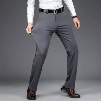 Мужские летние тонкие модные деловые повседневные брюки, длинные брюки, мужские эластичные официальные брюки с прямым рукавом 42 чёрный