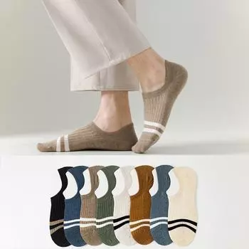 Мужские летние тонкие нескользящие полосатые носки-лодочки — дышащие, с глубоким вырезом, невидимые One Size