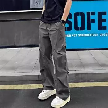 Мужские летние тонкие плиссированные брюки-парашюты для работы, драпированные, повседневные, свободные брюки, американские брюки из ледяного шелка, быстросохнущие M