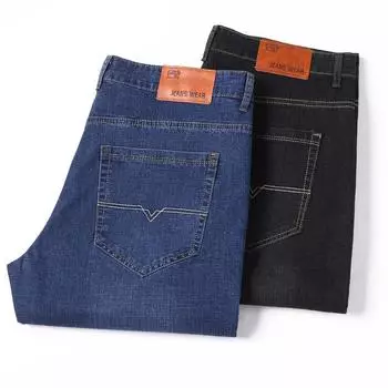 Мужские летние тонкие прямые свободные джинсы Ice Silk, эластичные повседневные деловые брюки 33 yards чёрный