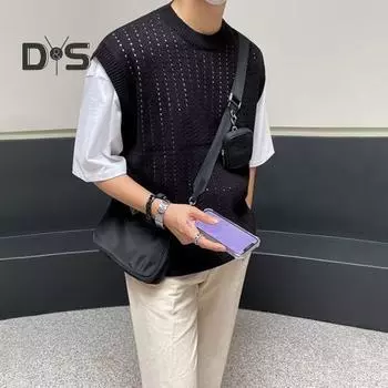 Мужские летние топы без рукавов с круглым вырезом, свободный крой, однотонные эластичные трикотажные топы, уличная одежда M хаки