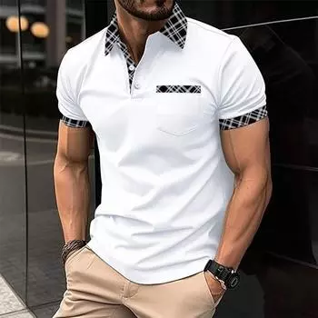 Мужские летние топы больших размеров, повседневная футболка, мужская рубашка-поло с карманами и лацканами с коротким рукавом S белый