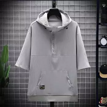 Мужские летние топы с капюшоном, регулируемый шнурок, молния, полупланка, футболка с короткими рукавами, буквенный принт, быстросохнущая ледяная шелковая ткань, карманы с боковыми швами 2XL чёрный