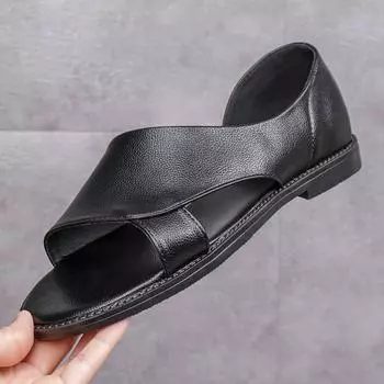 Мужские летние трендовые вьетнамские тапочки Мужская пляжная обувь из кожи для отдыха на открытом воздухе Мужские кожаные сандалии 38 чёрный