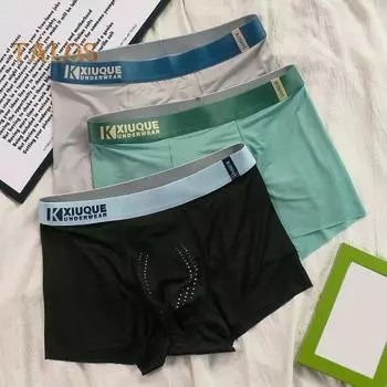 Мужские летние трусы-боксеры со средней посадкой, широкий эластичный пояс, шорты контрастного цвета, тонкие трусики из ледяного шелка 3XL зелёный
