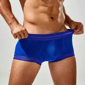 Мужские летние трусы-боксеры средней посадки, однотонные ребристые трусы-боксеры, однотонные облегающие трусы с U-образным вырезом 3D M бежевый