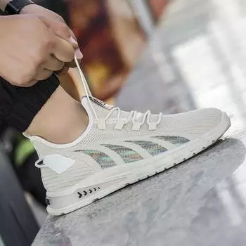 Мужские летние туфли, дышащие, новые, большого размера, мужские спортивные туфли, легкие, амортизирующие, повседневные, беговые, летающие, плетеные, размер 39-48 39 чёрный