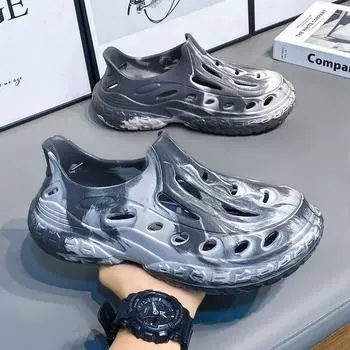 Мужские летние туфли Hole 2024 года, новые нескользящие и износостойкие сандалии Bag Head, мужские спортивные туфли на платформе для пляжа 40 серый