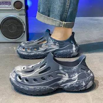 Мужские летние туфли Hole 2024 года, новые нескользящие и износостойкие сандалии Bag Head, мужские спортивные туфли на платформе для пляжа 40 серый