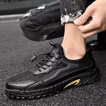 Мужские летние туфли из тонкой дышащей сетки, мужские кожаные туфли с одной педалью, с мягкой нескользящей подошвой, для спорта и отдыха 38