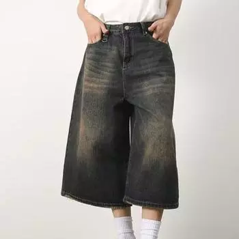 Мужские летние укороченные джинсы со средней посадкой и застежкой-молнией на пуговицах, джинсовые брюки, градиентные цвета, широкие укороченные брюки, уличная одежда XXL чёрный