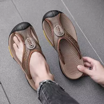 Мужские летние уличные нескользящие повседневные сандалии с мягкой подошвой, тапочки, удобные повседневные пляжные туфли с застежкой-молнией 46 чёрный