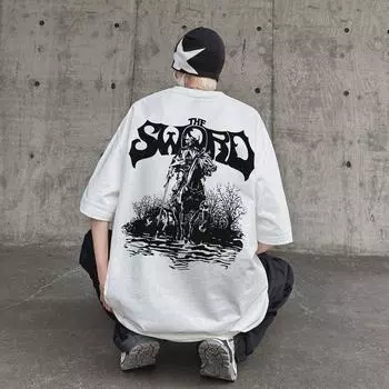 Мужские летние винтажные готические футболки с принтом, хип-хоп, короткие свободные топы, футболки Y2K oversize M белый