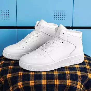 Мужские летние высокие корейские кроссовки: Модные повседневные белые туфли для студентов и мальчиков B99 High Quality; size 43 чёрный/белый