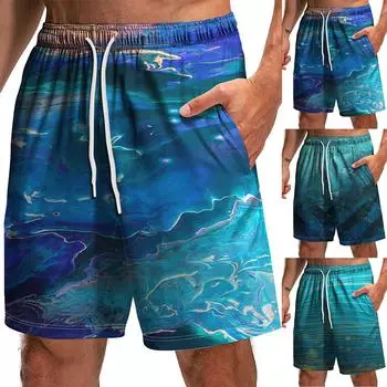 Мужские летние забавные пляжные брюки, шорты с 3D цифровой печатью и карманами L синий