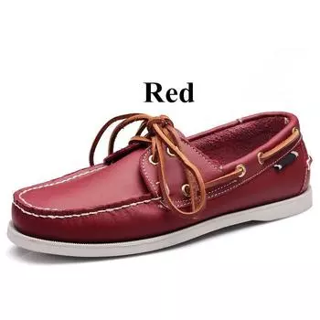 Мужские лодочные туфли из натуральной кожи, мужские лоферы на плоской подошве с фирменным дизайном 39 красный