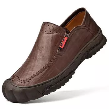 Мужские лоферы без шнуровки, кожаная повседневная обувь для мужчин, кроссовки, нескользящая походная обувь 38