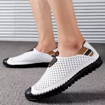 Мужские мокасины Slip On для походов на открытом воздухе, белые пляжные туфли, летние удобные повседневные дышащие туфли для рыбалки и воды EU:46 белый