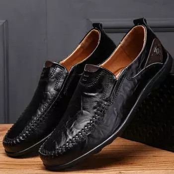 Мужские лоферы из мягкой кожи, повседневные удобные туфли для вождения, кроссовки, обувь в деловом костюме 38 чёрный