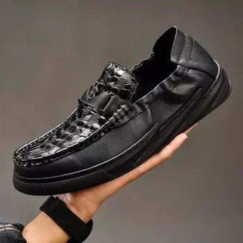 Мужские лоферы из натуральной кожи, мокасины, повседневная обувь без шнуровки для вождения 39 чёрный
