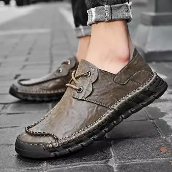 Мужские лоферы, кожаная повседневная обувь, модные кроссовки, прогулочная обувь для мужчин 39 хаки