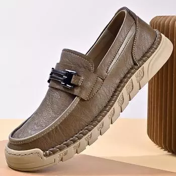 Мужские лоферы, кожаные туфли без застежек, мокасины, повседневные кроссовки 39 чёрный