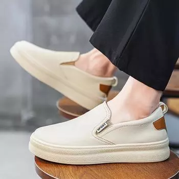 Мужские лоферы, летние дышащие прогулочные туфли без шнуровки для мужчин, модная легкая мужская повседневная обувь без шнуровки, кожаные белые туфли 39 бежевый