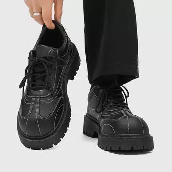 Мужские лоферы на платформе, деловая обувь с английской пряжкой. Повседневная обувь. Туфли с большим носком. 39 чёрный