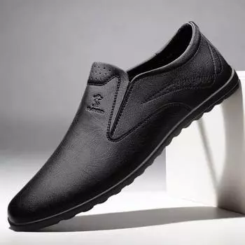 Мужские лоферы PLOVER из натуральной кожи с дышащей подошвой - повседневные мокасины с мягкой подошвой 41 чёрный