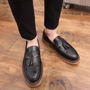 Мужские лоферы, повседневная кожаная обувь в стиле ретро 39 чёрный