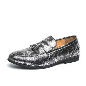 Мужские лоферы с бахромой большого размера 48, повседневная кожаная обувь из змеиной кожи, на одной педали, ленивые туфли-бини, мужская обувь взрыв 38