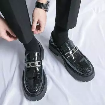 Мужские лоферы с кисточками, модельные повседневные туфли-лифты с кончиками крыльев, увеличивающие рост, формальные кожаные туфли на платформе для мужчин, демисезонные полуботинки EU: 38 чёрный