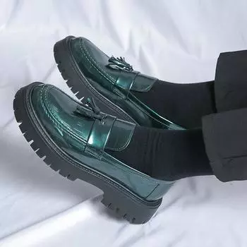 Мужские лоферы с кисточками, модельные повседневные туфли-лифты с кончиками крыльев, увеличивающие рост, формальные кожаные туфли на платформе для мужчин, демисезонные полуботинки EU: 38 чёрный