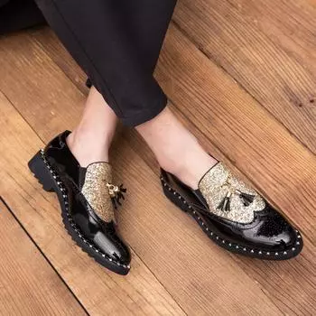 Мужские лоферы с кисточками, золотистые модельные туфли, стильные кожаные блейзеры для выпускного вечера, обувь для вечеринок и дискотек для мужчин 38 золотой