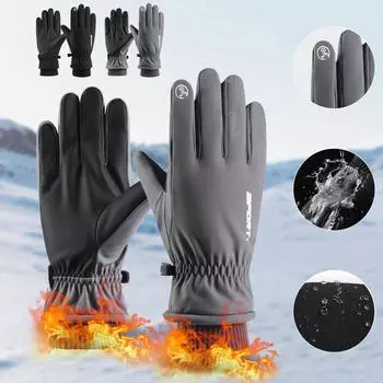 Мужские лыжные варежки зимние теплые утолщенные ветрозащитные варежки для верховой езды на открытом воздухе Лыжные варежки зимние теплые утолщенные ветрозащитные варежки для верховой езды на открытом воздухе One Size чёрный