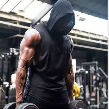 Мужские майки без рукавов с капюшоном для фитнеса, толстовки с капюшоном, жилеты для бодибилдинга, спортивная одежда для спортзала, тренировки L чёрный