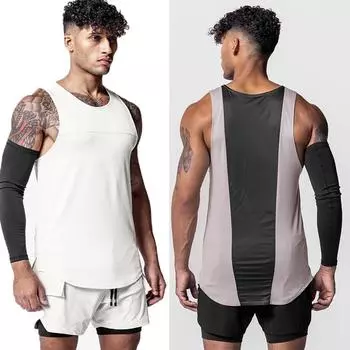 Мужские майки, футболки, летние дышащие футболки без рукавов, мужской свободный быстросохнущий жилет для фитнеса, спортивная майка для бега, ткань S чёрный