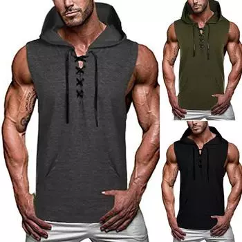 Мужские майки с капюшоном без рукавов, летняя толстовка с мышцами, повседневная толстовка для спортзала, жилет M серый