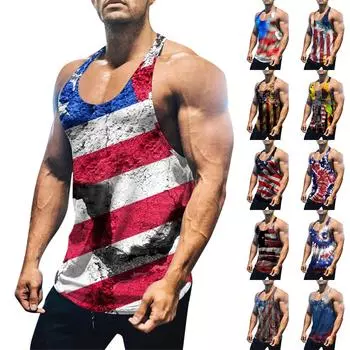 Мужские майки с принтом «Дни независимости», летние повседневные жилеты без рукавов с круглым вырезом, свободные спортивные футболки на открытом воздухе XXXXL синий