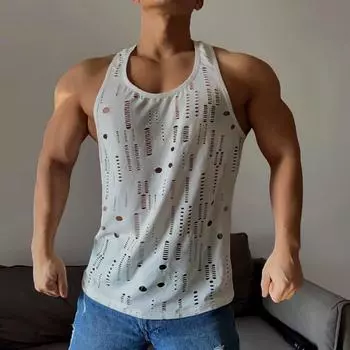 Мужские майки с вырезом, однотонные, с круглым вырезом, без рукавов, мужские жилеты, уличная одежда для фитнеса, летняя мужская одежда M белый