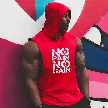 Мужские майки-топы для летних тренировок, фитнеса, компрессионные майки с капюшоном, спортивная одежда, жилет для мышц, футболка без рукавов L синий