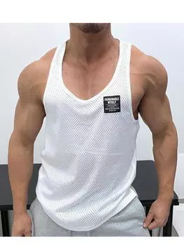 Мужские майки-топы с открытыми плечами и круглым вырезом без рукавов, летние мужские жилеты, прозрачные, быстросохнущие, уличная одежда, повседневная мужская одежда L белый