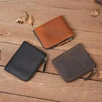 Мужские маленькие кошельки из натуральной кожи, держатель для кредитных карт, кошелек, футляр для денег, винтажный клатч, короткий, для женщин и мужчин, сумка с карманом для монет чёрный