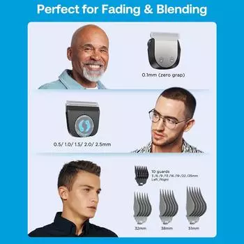 Мужские машинки для стрижки волос GLAKER Беспроводная машинка для стрижки волос 2 в 1, набор триммеров с Т-образными лезвиями и 10 насадками 2 0 чёрный