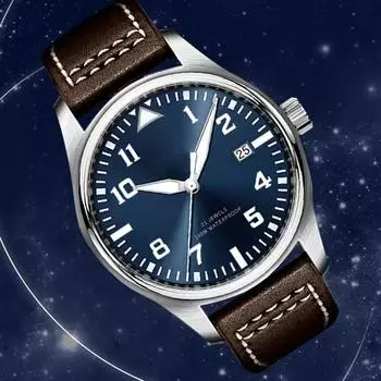 Мужские механические автоматические часы Pilot MARK XVIII кожаные, коричневые, черные, 42 мм