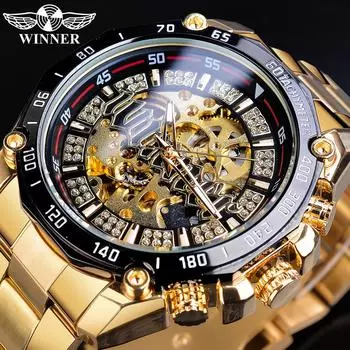 Мужские механические светящиеся часы Winner, модные золотые открытые прозрачные мужские часы в стиле стимпанк, автоматические наручные часы со скелетом серый