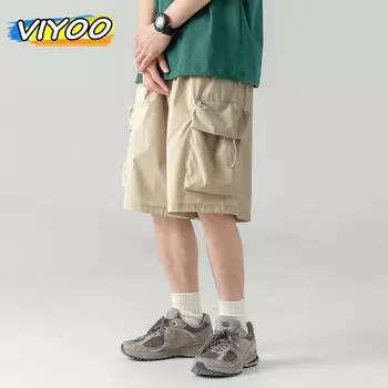 Мужские мешковатые брюки-карго в корейском стиле с большими карманами, шорты для баскетбола, спортивные штаны, уличная одежда, летние шорты для мужчин M чёрный