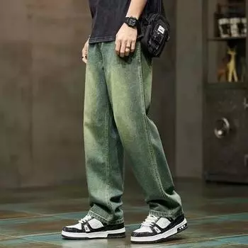 Мужские мешковатые брюки с широкими штанинами, прямые, свободные, ретро, синие, джинсовые брюки, уличная мода, карманы, винтажная мужская одежда XXXXXL