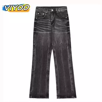 Мужские мешковатые джинсы Y2K, черные, серые винтажные хлопковые джинсовые широкие брюки, полосатые джинсы для мужчин, корейский летний стиль, спортивная одежда XL чёрный